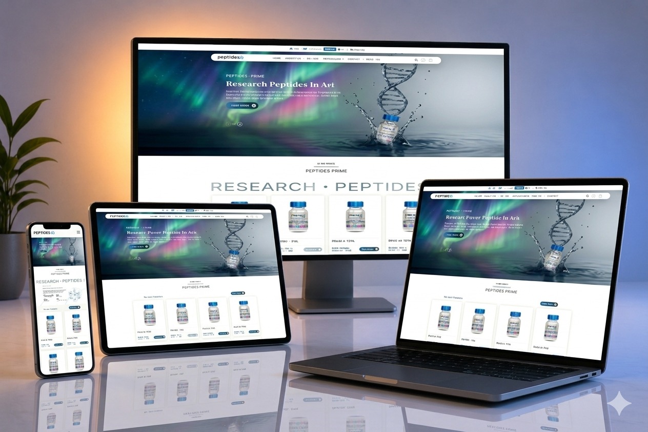 Peptides Prime website shown on desktop, laptop, tablet and phone